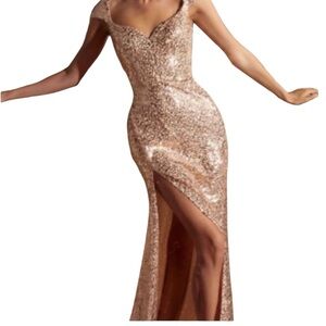 Cinderella‎ Gold Sequin Prom Dress